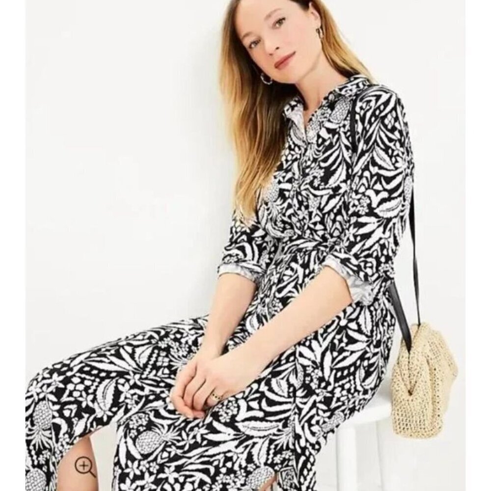 NWT LOFT Pineapple Midi/ Maxi Pocket Shirtdress Linen-Blend Size 6